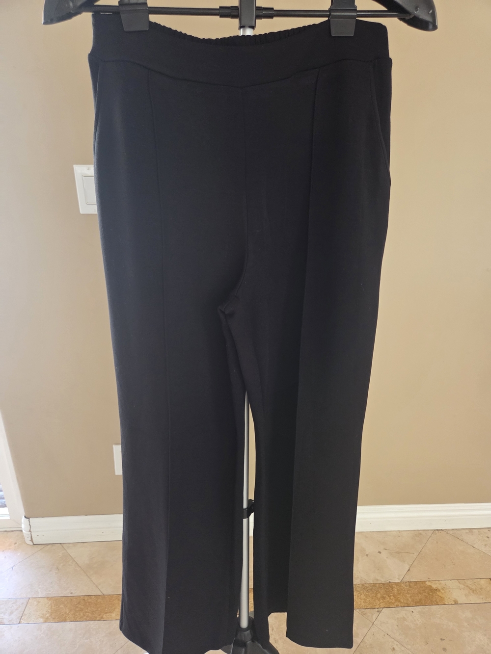 Black Wide-Leg Ponte Pants with Center Seam